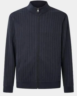 Sale Hackett London Sweat zippé à rayures bleu nuit
