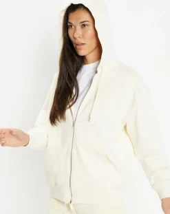 Femme Galeries Lafayette Sweat zippé en Coton bio Mathalie à capuche écru
