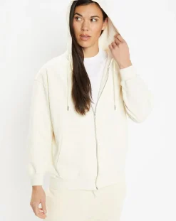 Femme Galeries Lafayette Sweat zippé en Coton bio Mathalie à capuche écru