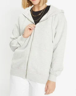 Femme Galeries Lafayette Sweat zippé en Coton bio Mathalie à capuche gris chiné