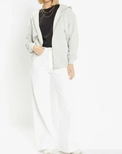 Femme Galeries Lafayette Sweat zippé en Coton bio Mathalie à capuche gris chiné