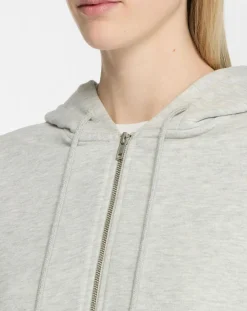 Femme Galeries Lafayette Sweat zippé en Coton bio Mathalie à capuche gris chiné