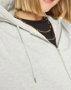 Femme Galeries Lafayette Sweat zippé en Coton bio Mathalie à capuche gris chiné