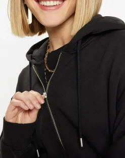 Femme Galeries Lafayette Sweat zippé en Coton bio Mathalie à capuche noir