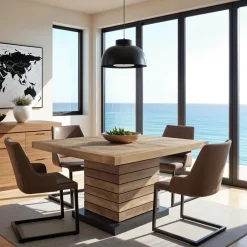 Bois & Chiffons Table à manger carrée - Rallonge centrale Naturel - 130x130x76 cm