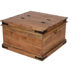 New Bois & Chiffons Table basse coffre carrée en acacia massif Naturel - 85x85x50 cm