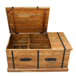 Hot Bois & Chiffons Table basse coffre rectangulaire en acacia massif Marron - 100x55x45 cm