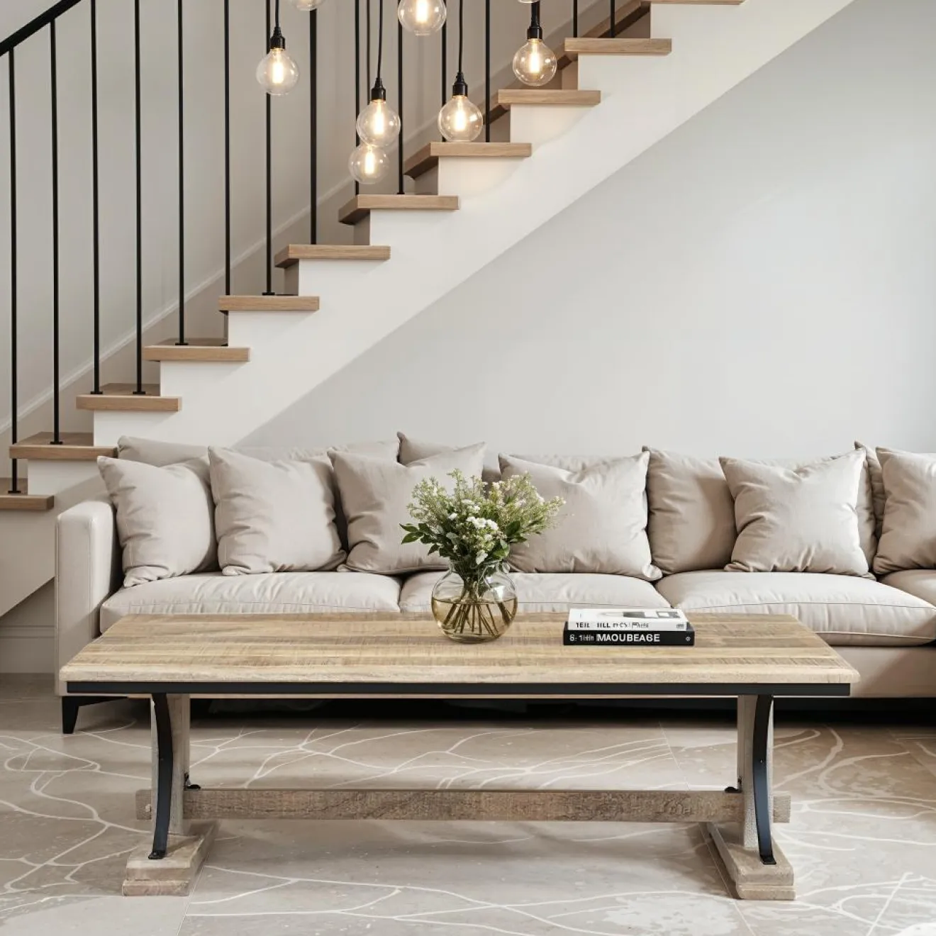 Bois & Chiffons Table basse rectangulaire Manguier Pondicherry Beige - 130x65x40 cm