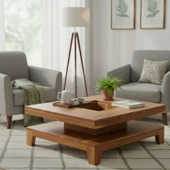 Bois & Chiffons Table basse 110x110 cm Acacia Kavish II Marron - 110x110x40 cm