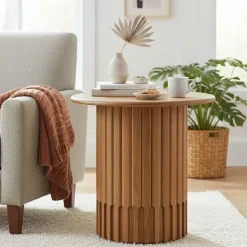 Clearance Bois & Chiffons Table d'appoint ronde pour canapé Chêne Dalta Marron - 56x56x56 cm