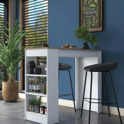 Wooden Art Table de bar ja103 noyer/blanc - 120x100x50 cm