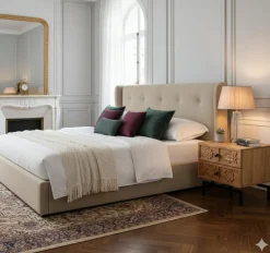 Bois & Chiffons Table de chevet 2 tiroirs Manguier Sculture Beige - 45x40x45 cm