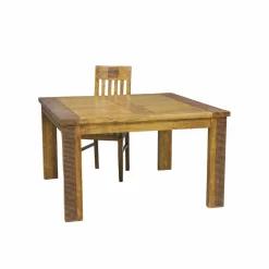 Bois & Chiffons Table de repas carrée allonge bois strié Acacia Verone Naturel - 130x130x76 cm
