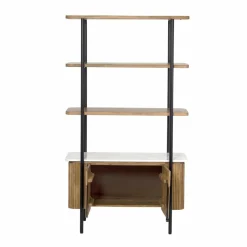 Best Bois & Chiffons Étagère 2 portes plateau marbre blanc Manguier Kfir II Naturel - 95x40x170 cm