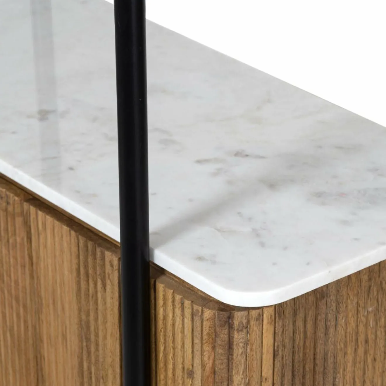 Best Bois & Chiffons Étagère 2 portes plateau marbre blanc Manguier Kfir II Naturel - 95x40x170 cm