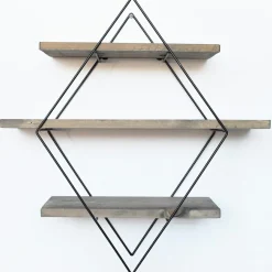 Wooden Art Étagère 3 étages losange noyer/noir - 62x42x15 cm