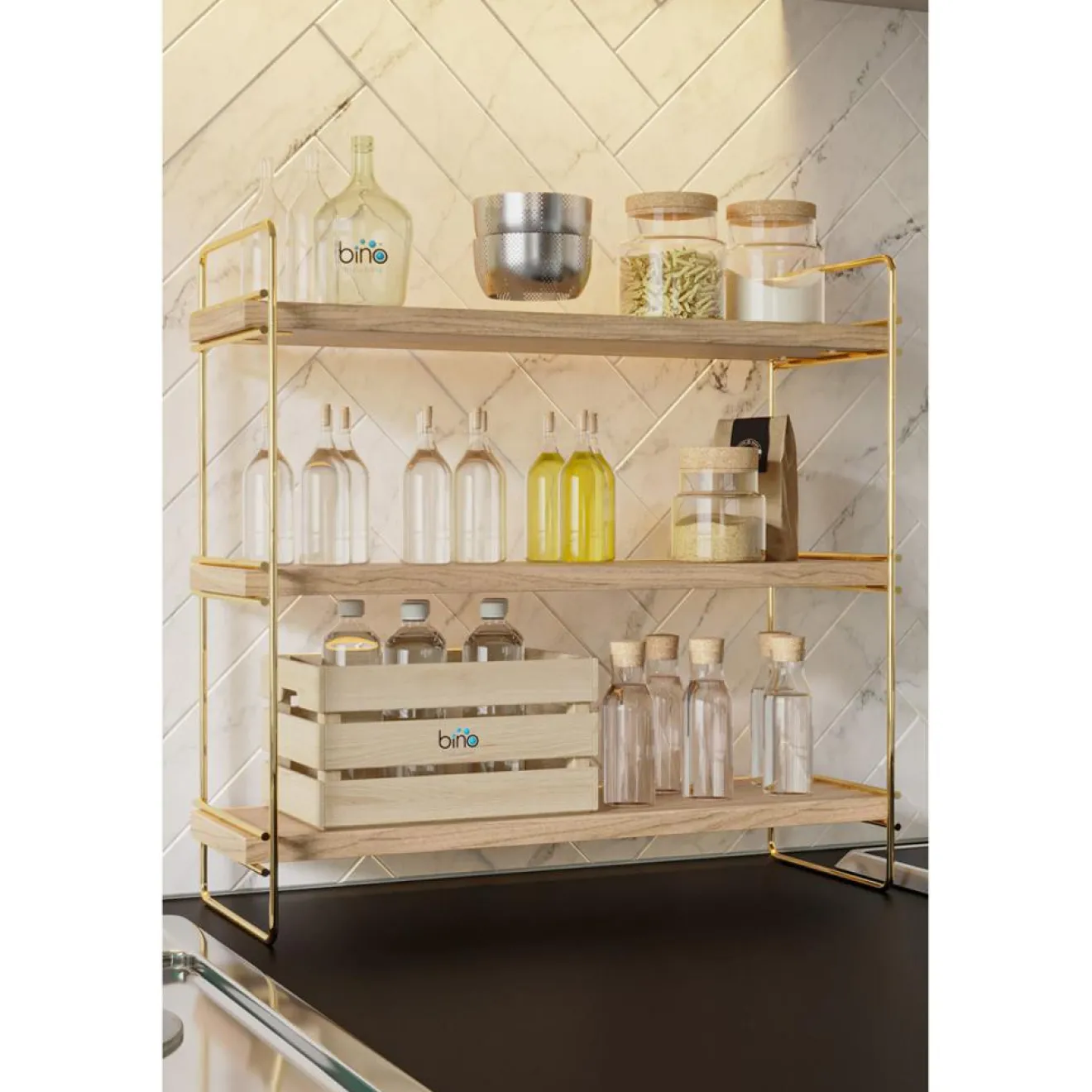 Outlet Wooden Art étagère doré/marron - 45x16x40 cm