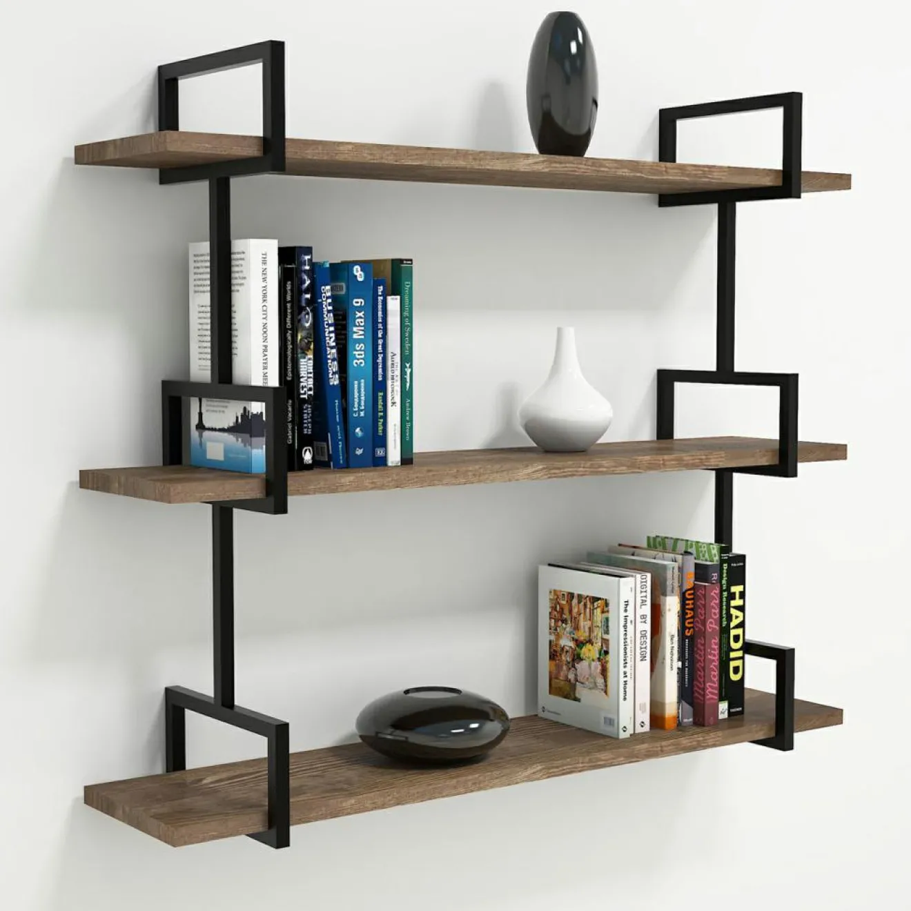 Hot Wooden Art Étagère murale Uras noyer - 90x76x22,5 cm