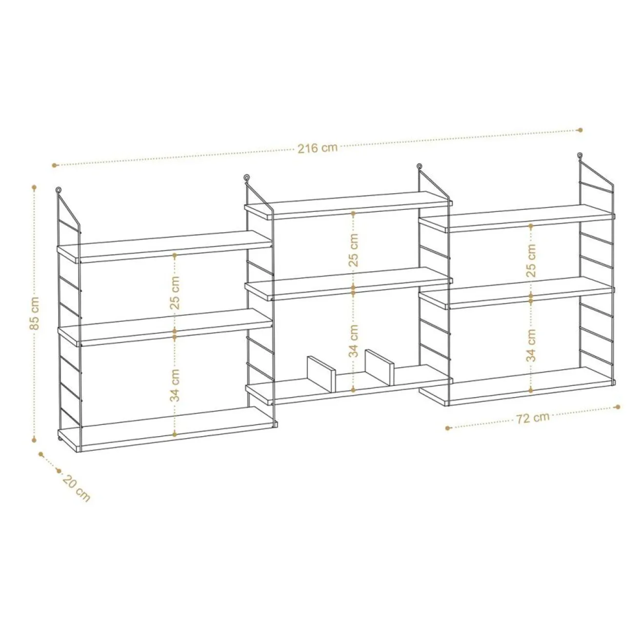 New Wooden Art Étagères Laba chêne - 85x216x20 cm