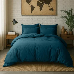 Baton Rouge Taie d'oreiller avec volant en percale de coton lavé bleu imperial