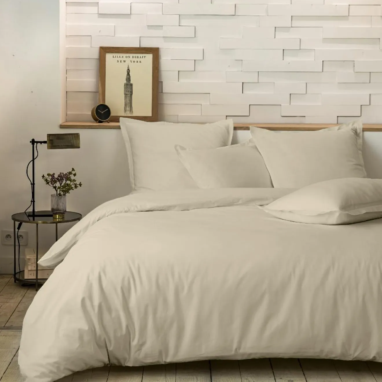 Clearance Baton Rouge Taie d'oreiller avec volant en percale de coton lavé ecru naturel