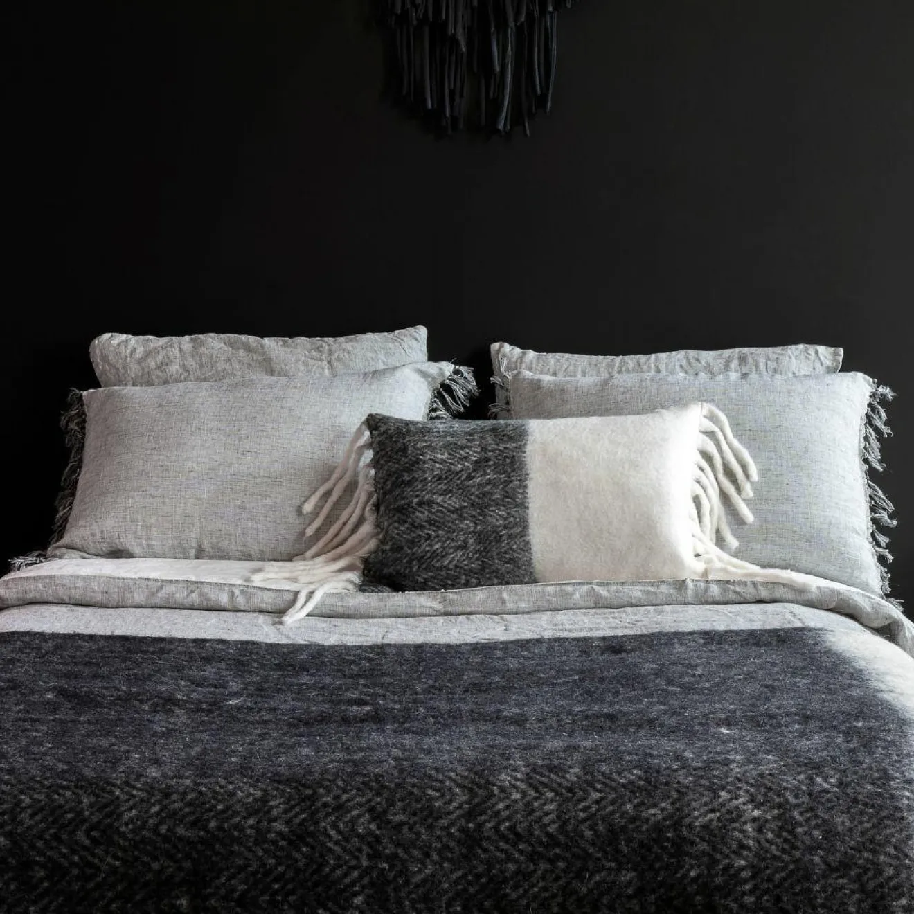 Discount Bed and Philosophy Taie d'oreiller en lin lavé et coton grise 65x65cm