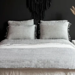 Discount Bed and Philosophy Taie d'oreiller en lin lavé et coton grise 65x65cm
