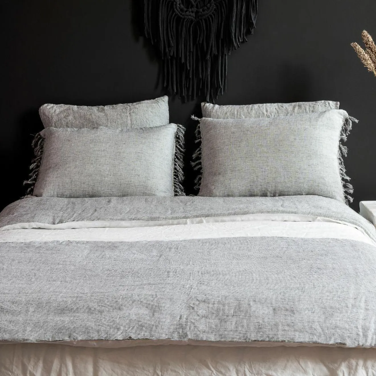 Discount Bed and Philosophy Taie d'oreiller en lin lavé et coton grise 65x65cm