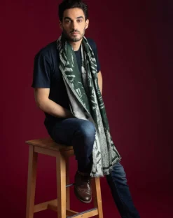 Femme Petrusse Étole 100% Soie Leandre verte - 70x190 cm