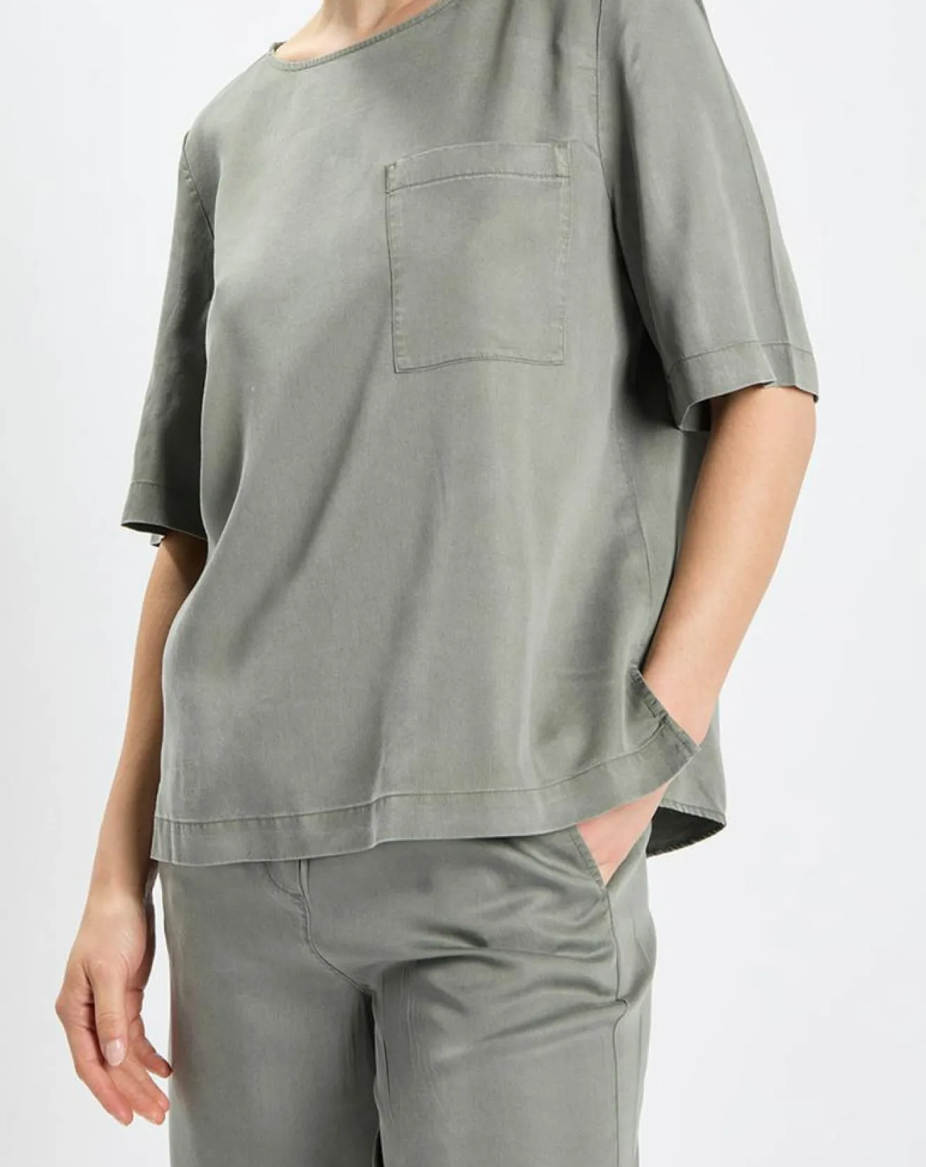 Discount Marc O'Polo Top ample en Lyocell fluide kaki grisé