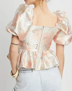 Manoush Top Brocard imprimé rose pâle/doré