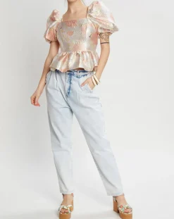 Manoush Top Brocard imprimé rose pâle/doré