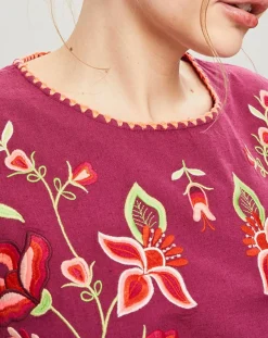 Femme Manoush Top brodé Mexico imprimé cassis