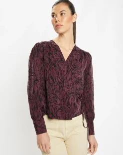 Clearance Galeries Lafayette Top cache-cœur Caprice imprimé fantaisie lie de vin