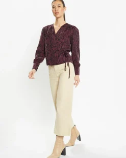 Clearance Galeries Lafayette Top cache-cœur Caprice imprimé fantaisie lie de vin