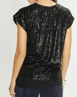 Clearance Lauren Vidal Top Canyon à sequins noir