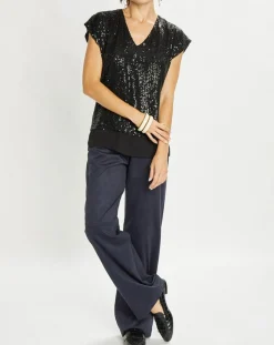 Clearance Lauren Vidal Top Canyon à sequins noir