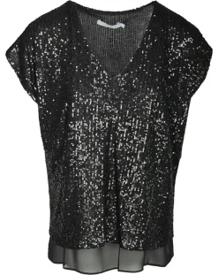 Clearance Lauren Vidal Top Canyon à sequins noir