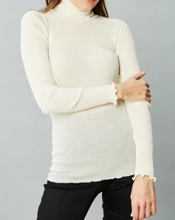 Femme Mare Top col roulé en Laine et Soie ivoire