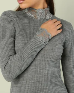 Femme Mare Top col roule laine et soie gris