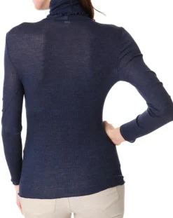 Femme Mare Top col roule laine et soie bleu