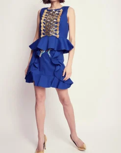 Clearance Manoush Top Crêpe sequins pompons encre