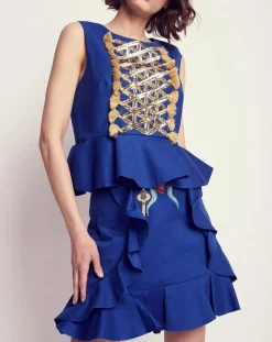 Clearance Manoush Top Crêpe sequins pompons encre