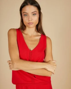 Femme Cashmere Tribu Top en Coton & Cachemire Juliette fines bretelles groseille