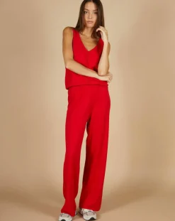 Femme Cashmere Tribu Top en Coton & Cachemire Juliette fines bretelles groseille