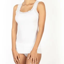 Femme Mare Top en Coton dentelle blanc