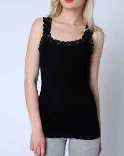 Femme Mare Top en Coton dentelle noir