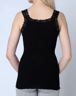 Femme Mare Top en Coton dentelle noir