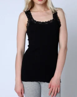 Femme Mare Top en Coton dentelle noir