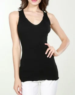 Femme Mare Top en Coton larges bretelles noir